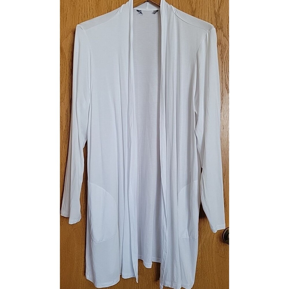 Lands End Women's XL Lightweight Jersey Knit Long Cardigan XL White Solid basic